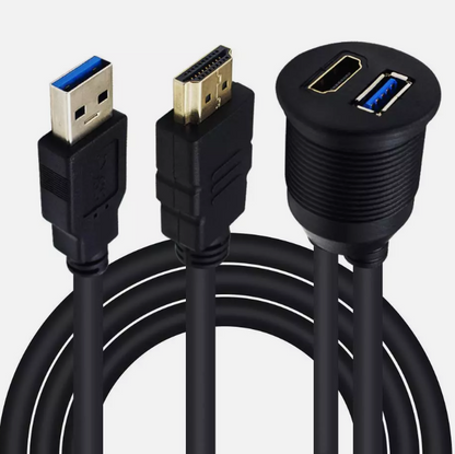 USB Panel Flush Mount Cable 0.8MTR USB 3.0 &HDMI Male to Female Ext WATERPROOF